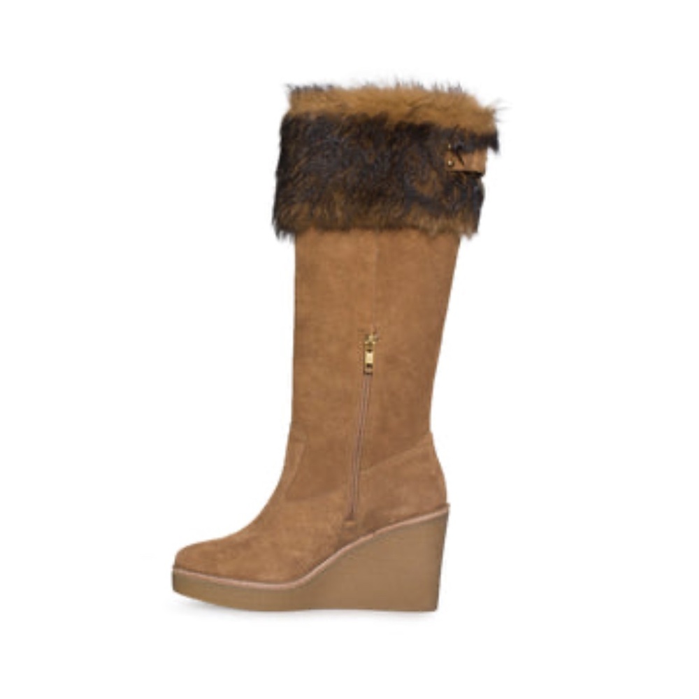 UGG Valburg Tan Suede Wedge Boot - SZ 7 NEW - Picture 3 of 9